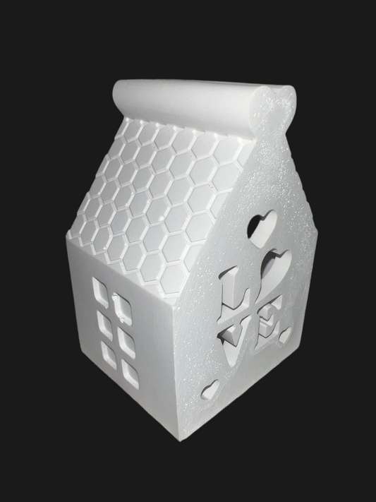 Deko - Haus mit LED - Ballonlicht (bunt) mittlere Größe aus Keramik handgefertigt