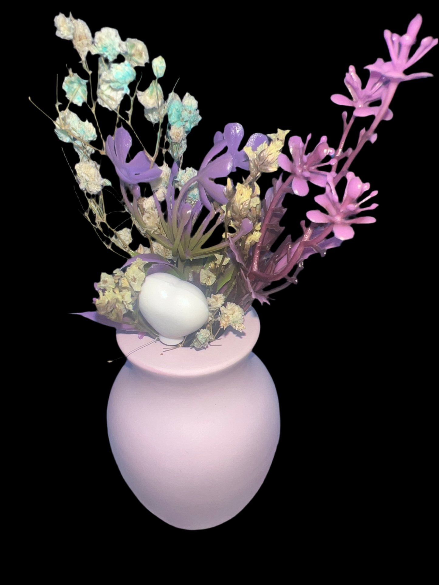 Arrangement #2 schöne Vase mit Kunstblumen  & Duftkerze im Glas“ auf Tablett 4 -tlg