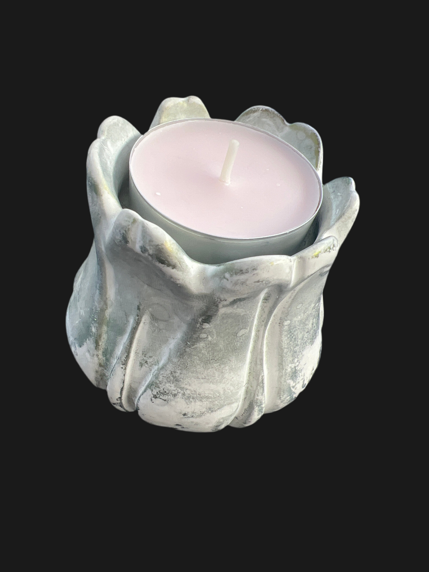 Teelichthalter „Tulpenkelch“ in der Farbe weiß - golden *shabby* handgefertigt aus Keramik