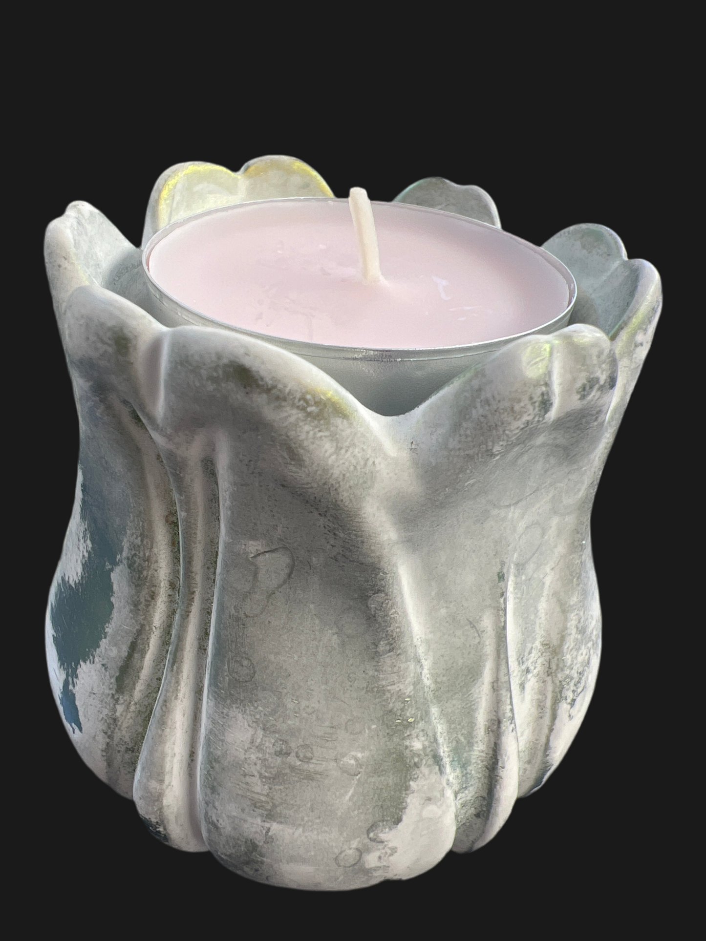 Teelichthalter „Tulpenkelch“ in der Farbe weiß - golden *shabby* handgefertigt aus Keramik